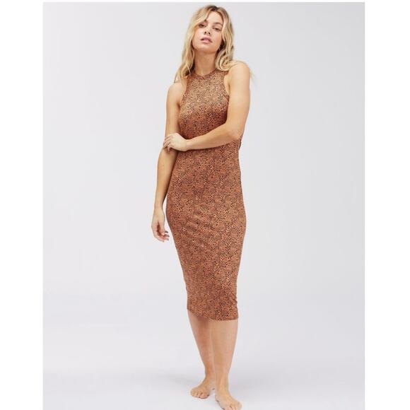 Billabong Tomboy Tank Maxi Dress S Brown Print Surf Boho Beachy Summer Casual - Picture 1 of 8